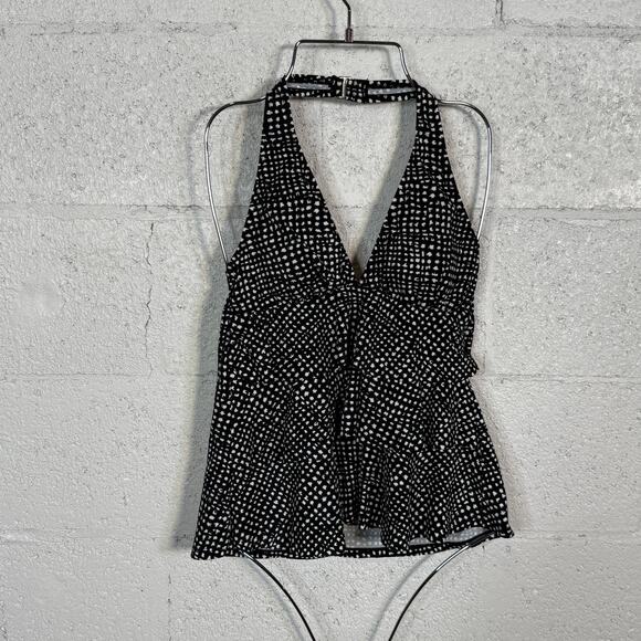 Swim Solutions Women's Printed Halter Tankini Swim Top black/white 10 $72 - Picture 1 of 8